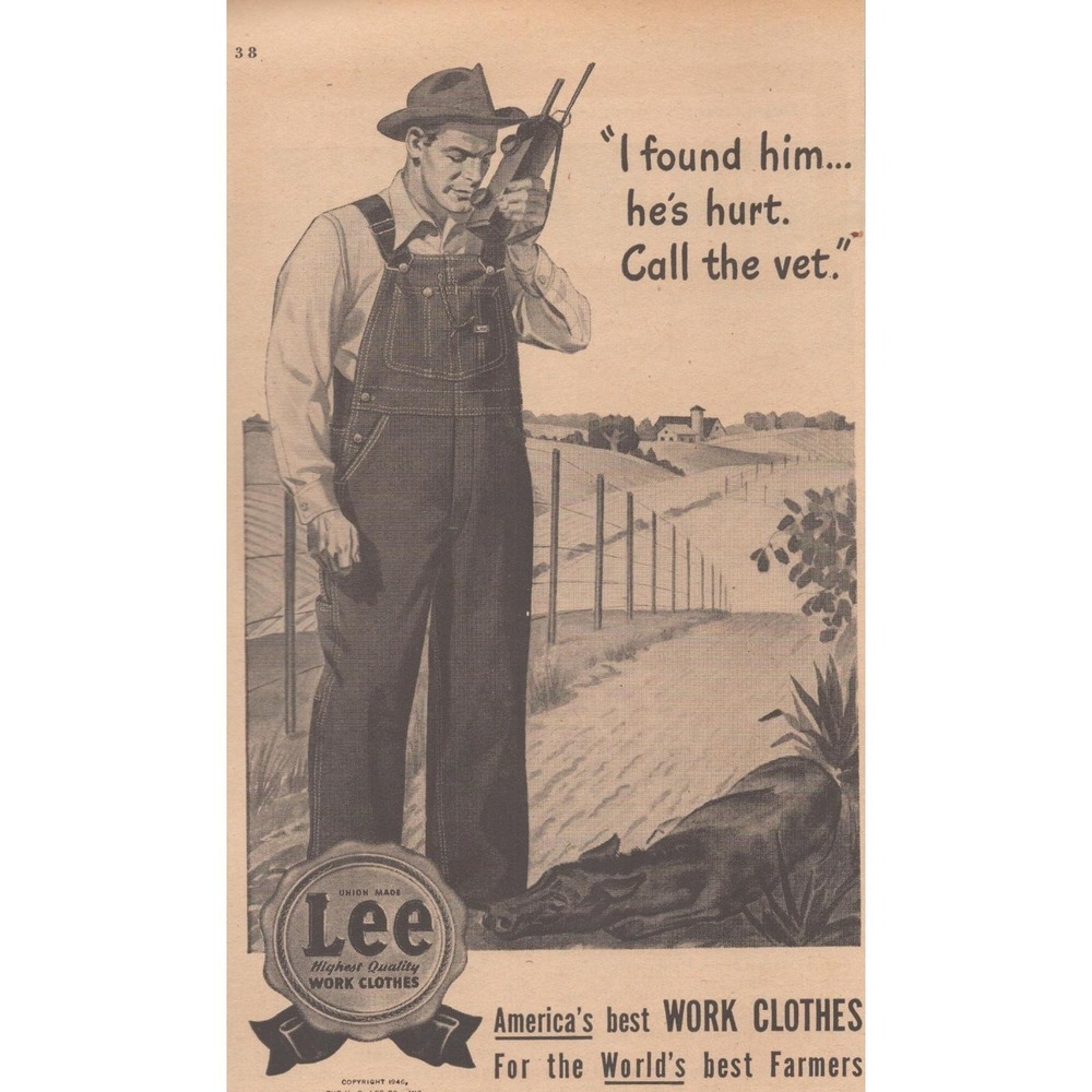 Lee Work Clothes HD Lee Company Farmers Jelt Denim‎ Overalls MCM Print Ad 1946